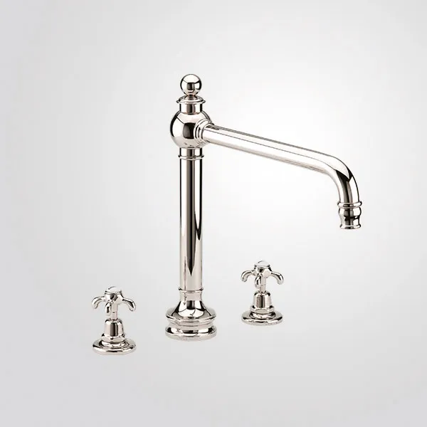  Volevatch Bistrot 3-hole mixer raised, H375, moveable spout, deck-mounted valves, with integrated drain