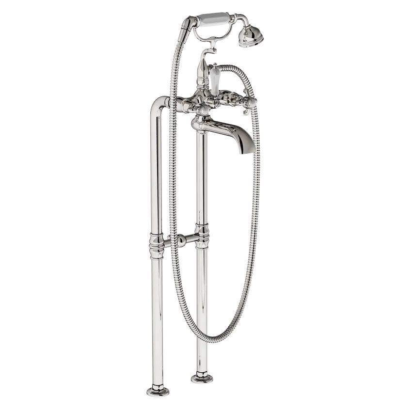  Volevatch Collection Bistrot Freestanding tub filler with handshower on cradle on standard columns, fixed to the drain