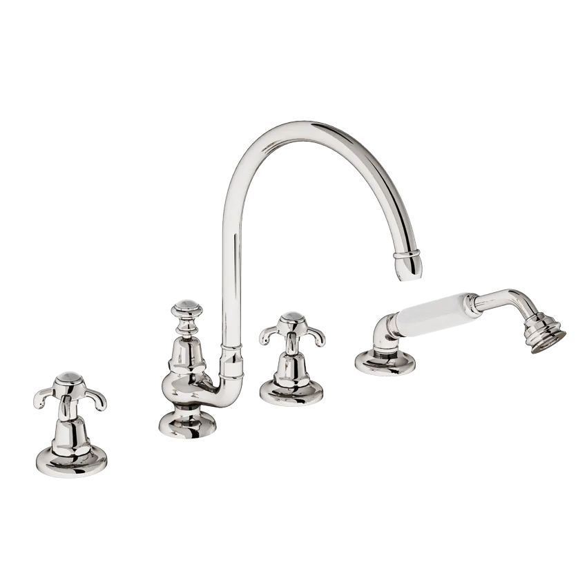  Volevatch Basin Deck-mounted mixer,16/200 moveable swan-neck spout, integrated handshower and diverter 