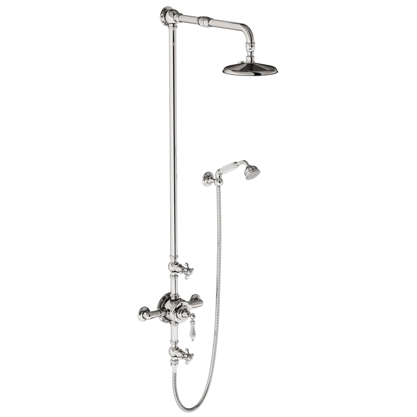  Volevatch Bistrot Exposed shower system with thermostatic valve, straight shower arm, hanshower and Ø 200 flat-top rose