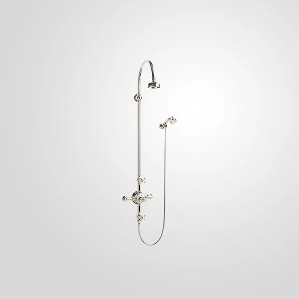  Volevatch Bistrot Exposed shower system with thermostatic valve, swan-neck shower arm, hanshower and Ø 120 shower rose