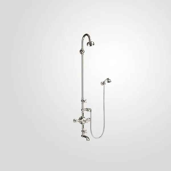  Volevatch Collection Exposed shower system with thermostatic valve, swan-neck shower arm, tub spout and Ø 120 rose with swivel