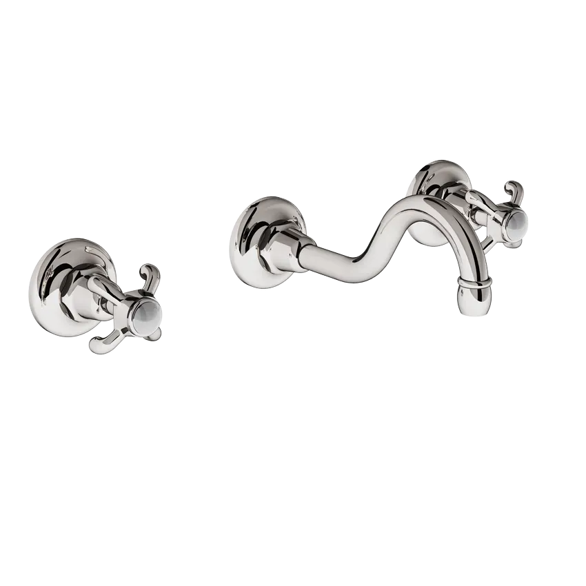 Wall-mounted 3-hole mixer, 190 mm curved spout 