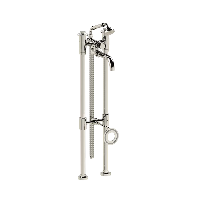  Volevatch Grand Hôtel Freestanding tub filler with handshower on cradle on high columns, fixed to the drain