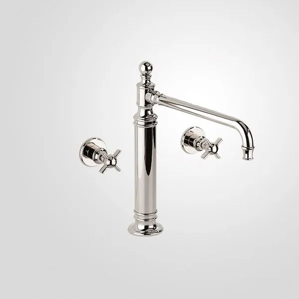  Volevatch Héritage 3-hole mixer raised H315, moveable spout, wall-mounted valves with integrated drain