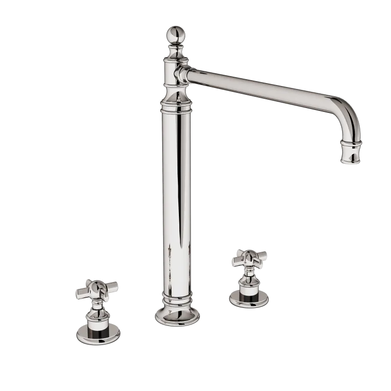  Volevatch Collection 3-hole mixer raised H415, moveable spout, deck-mounted valves with integrated drain