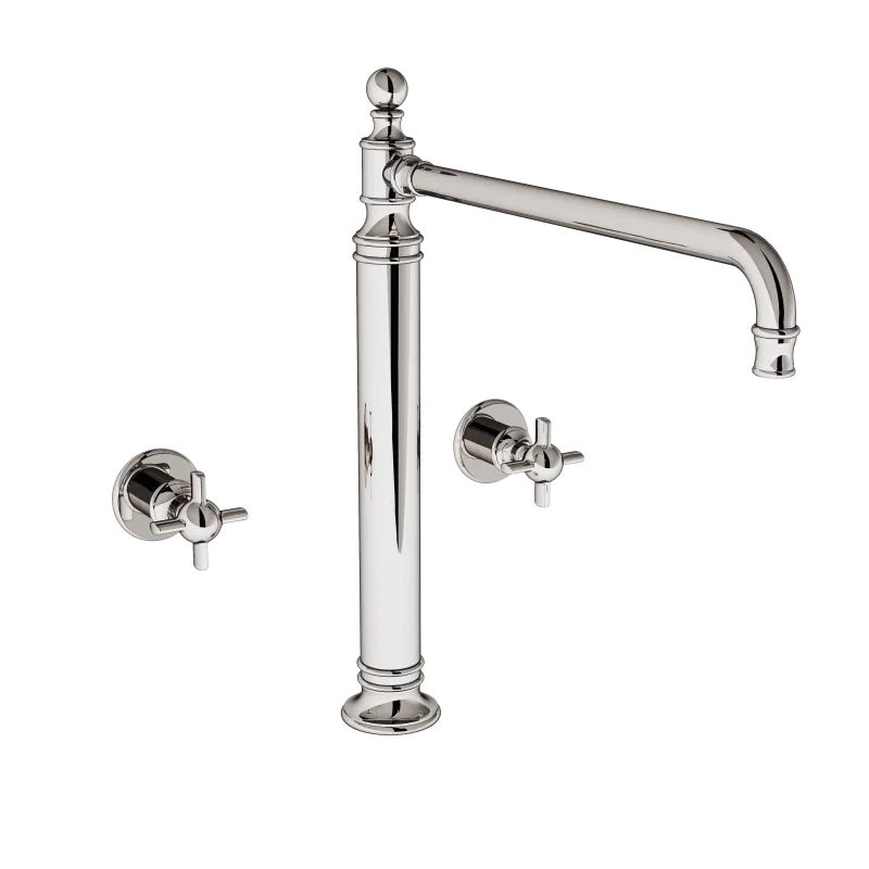  Volevatch Héritage 3-hole mixer raised H415, moveable spout, wall-mounted valves with integrated drain