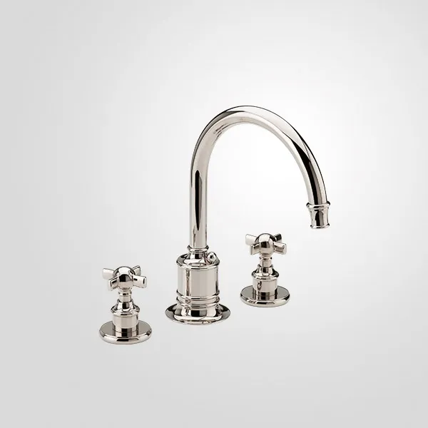  Volevatch Héritage Deck-mounted 3 holes mixer with swan-neck spout and integrated drain