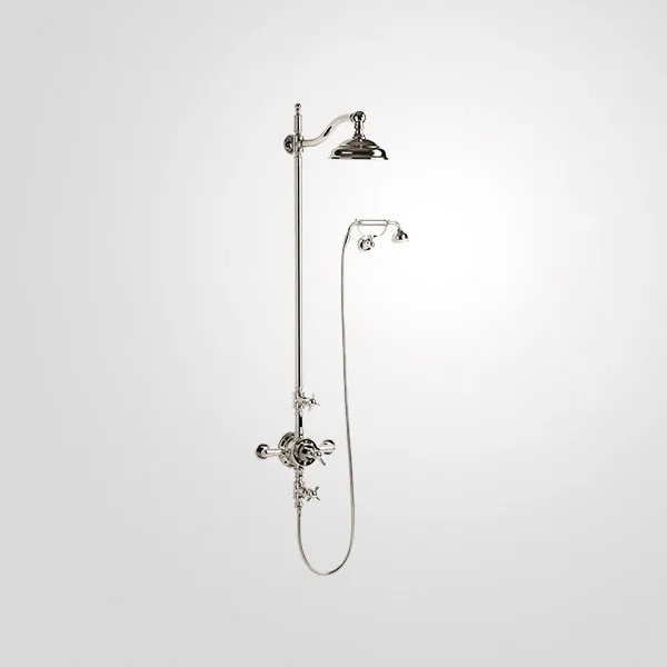  Volevatch Héritage Exposed shower system with thermostatic valve, Ø200 rose with curved shower arm and handshower on hook